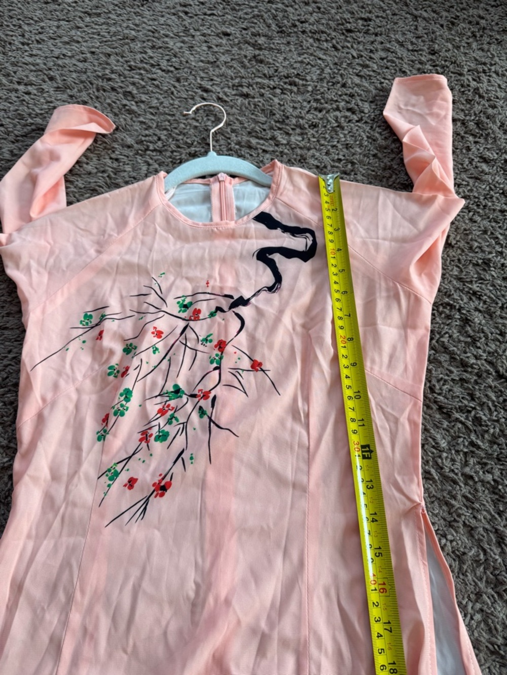Ao Dai Vietnamese Dress Tunic Cherry Blossom Ombre Peach XS - Picture 8 of 10